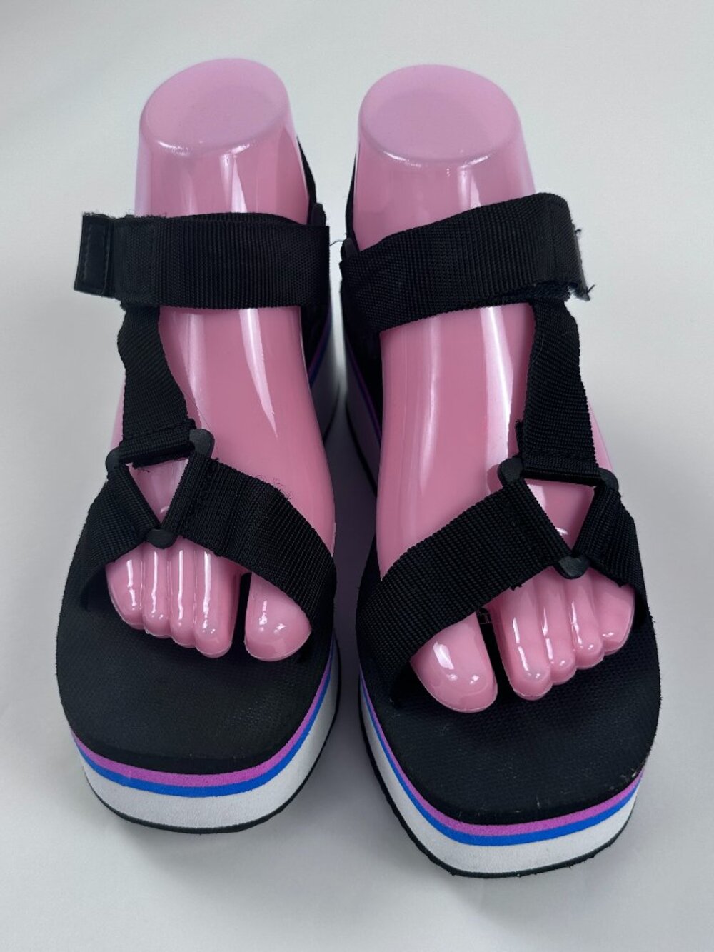 Andrea Platform Sport Sandals Black Size 7 Wedge Comfort Velcro